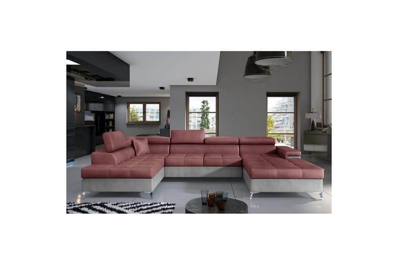 Seksjon Eltap Eduardo 337x205x88 cm - Monolith 63, Monolith 84, Rosa, Lys Grå, Venstre - Møbler - Sofaer - Sovesofaer