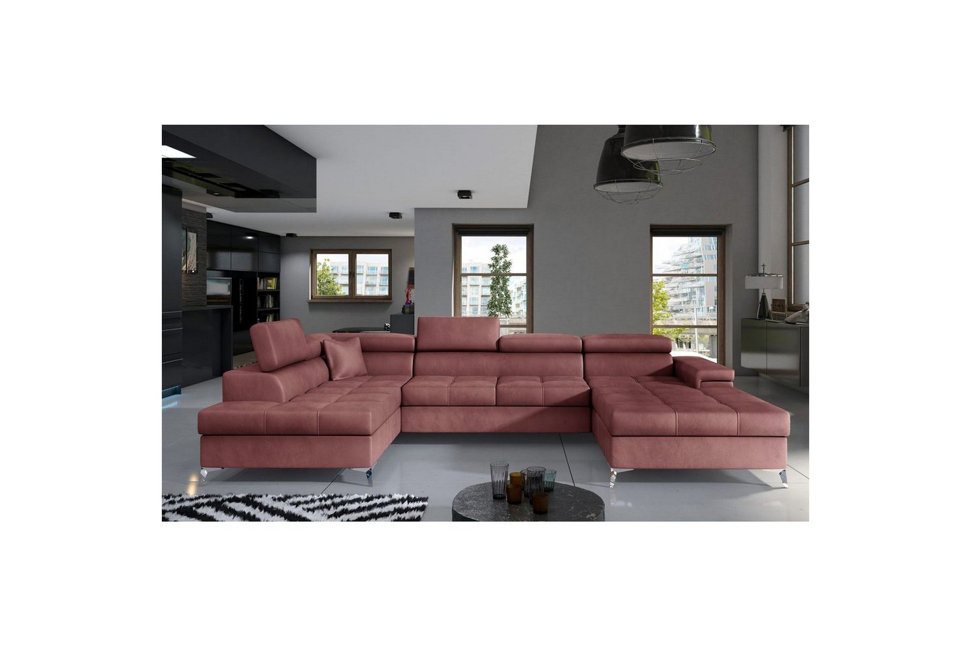 Seksjon Eltap Eduardo 337x205x88 cm - Monolith 63, Rosa, Venstre