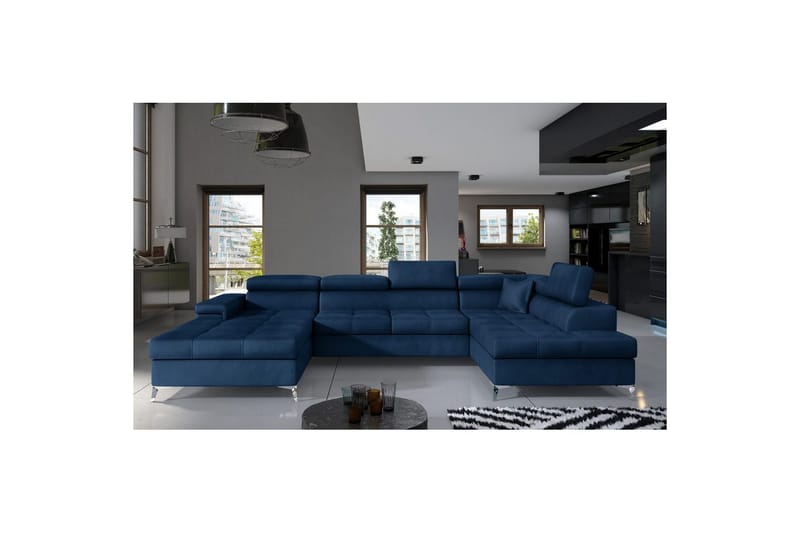 Seksjon Eltap Eduardo 337x205x88 cm - Monolith 77, Blå, Høyre - Møbler - Sofaer - Sovesofaer