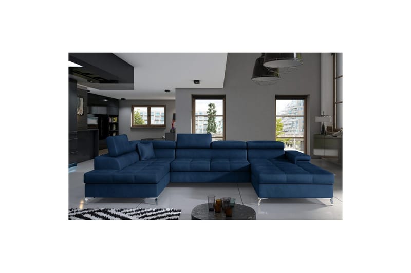 Seksjon Eltap Eduardo 337x205x88 cm - Monolith 77, Blå, Venstre - Møbler - Sofaer - Sovesofaer