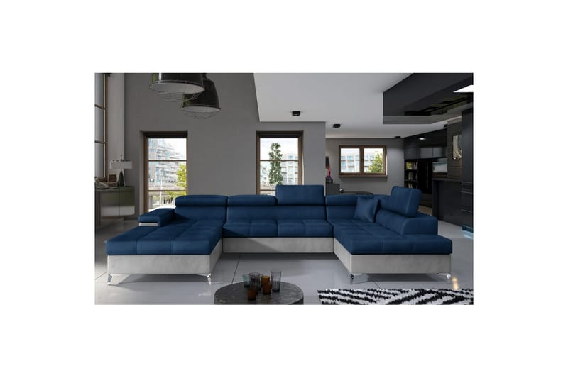 Seksjon Eltap Eduardo 337x205x88 cm - Monolith 77, Monolith 84, Blå, Lys Grå, Høyre - Møbler - Sofaer - Sovesofaer
