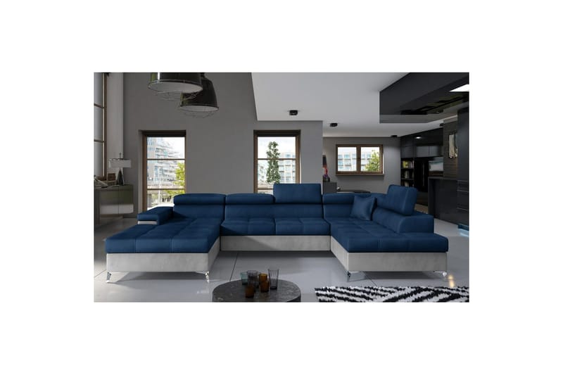 Seksjon Eltap Eduardo 337x205x88 cm, Monolith 77, Monolith 84, Blå, Lys Grå, Høyre