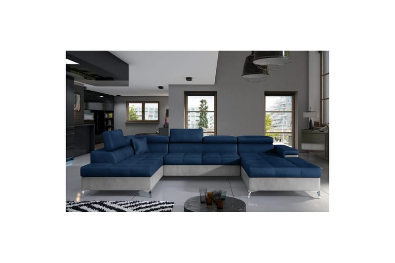 Seksjon Eltap Eduardo 337x205x88 cm - Monolith 77, Monolith 84, Blå, Lys Grå, Venstre - Møbler - Sofaer - Sovesofaer