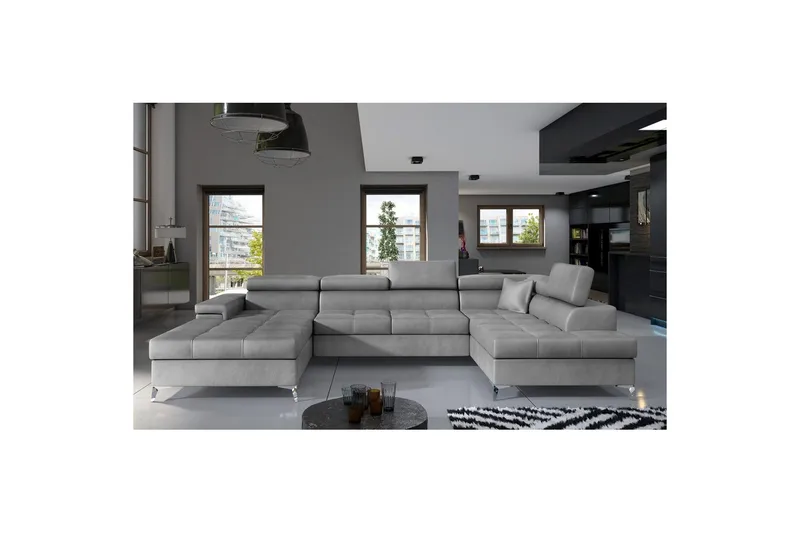 Seksjon Eltap Eduardo 337x205x88 cm - Monolith 84, Lys Grå, Høyre - Møbler - Sofaer - Sovesofaer