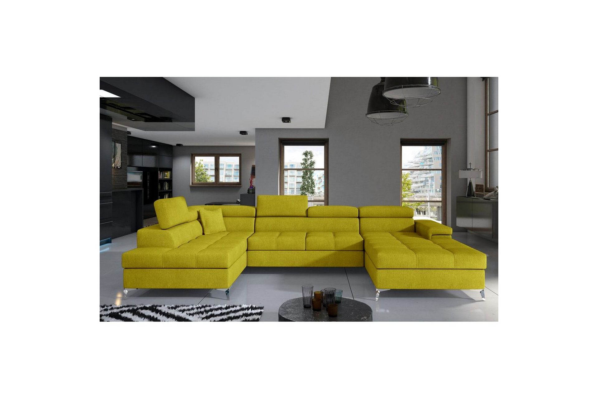 Seksjon Eltap Eduardo 337x205x88 cm - Omega 68, Gul, Venstre