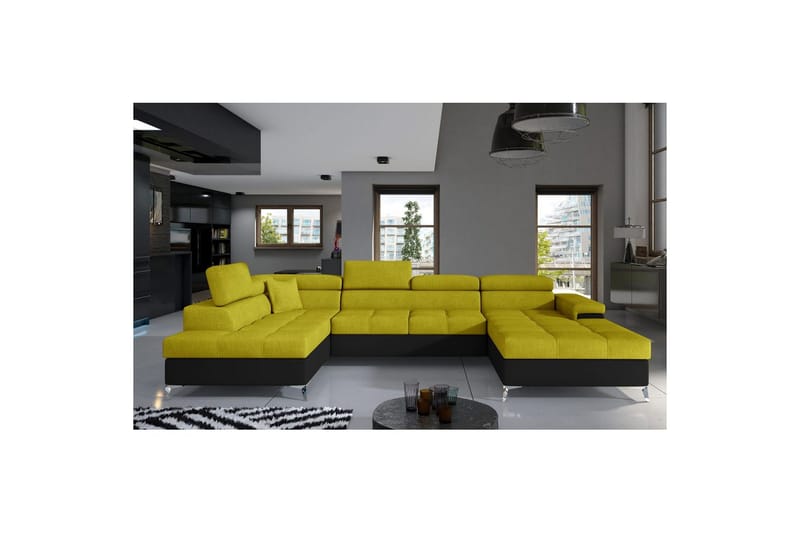 Seksjon Eltap Eduardo 337x205x88 cm - Omega 68, Soft 11, Gul, Svart, Venstre - Møbler - Sofaer - Sovesofaer