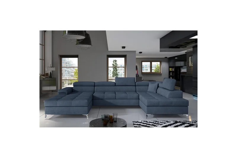 Seksjon Eltap Eduardo 337x205x88 cm - Omega 86, Blå, Høyre - Møbler - Sofaer - Sovesofaer