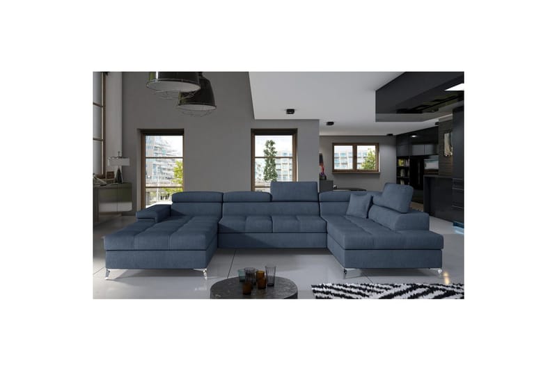 Seksjon Eltap Eduardo 337x205x88 cm - Omega 86, Blå, Høyre - Møbler - Sofaer - Sovesofaer