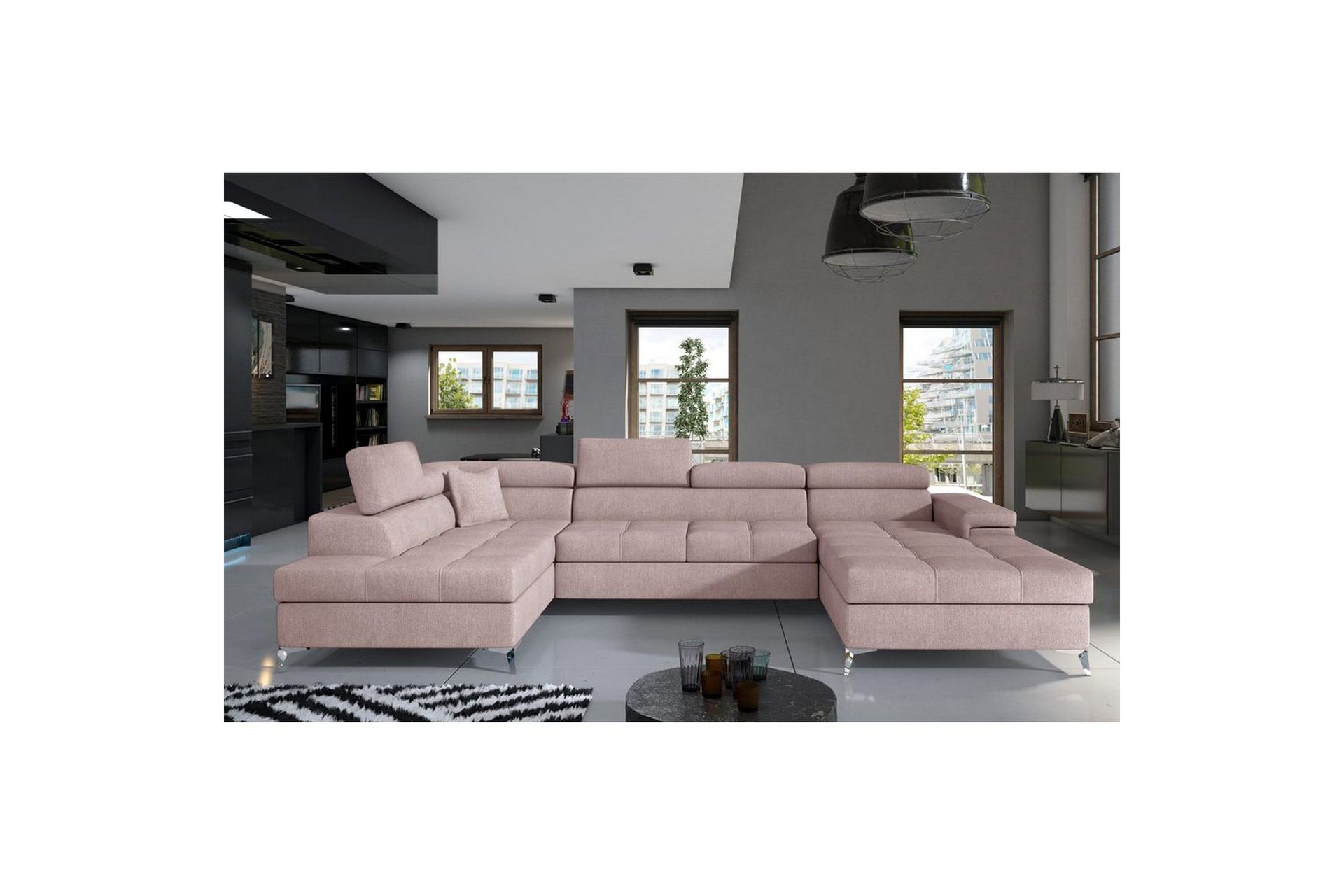 Seksjon Eltap Eduardo 337x205x88 cm - Omega 91, Rosa, Venstre