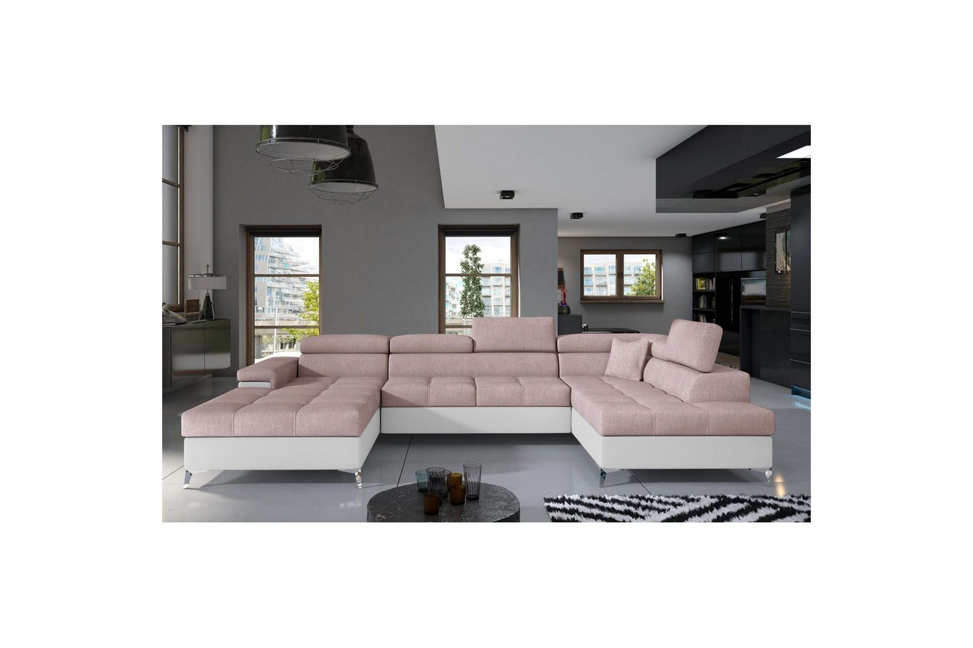 Seksjon Eltap Eduardo 337x205x88 cm - Omega 91, Soft 17, Rosa, Hvit, Høyre