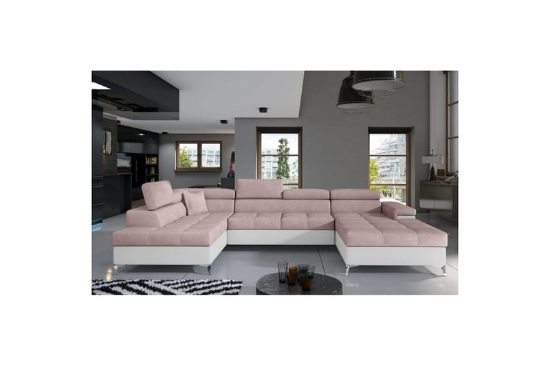 Seksjon Eltap Eduardo 337x205x88 cm, Omega 91, Soft 17, Rosa, Hvit, Venstre