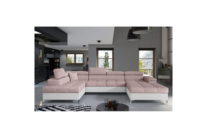 Seksjon Eltap Eduardo 337x205x88 cm - Omega 91, Soft 17, Rosa, Hvit, Venstre - Møbler - Sofaer - Sovesofaer