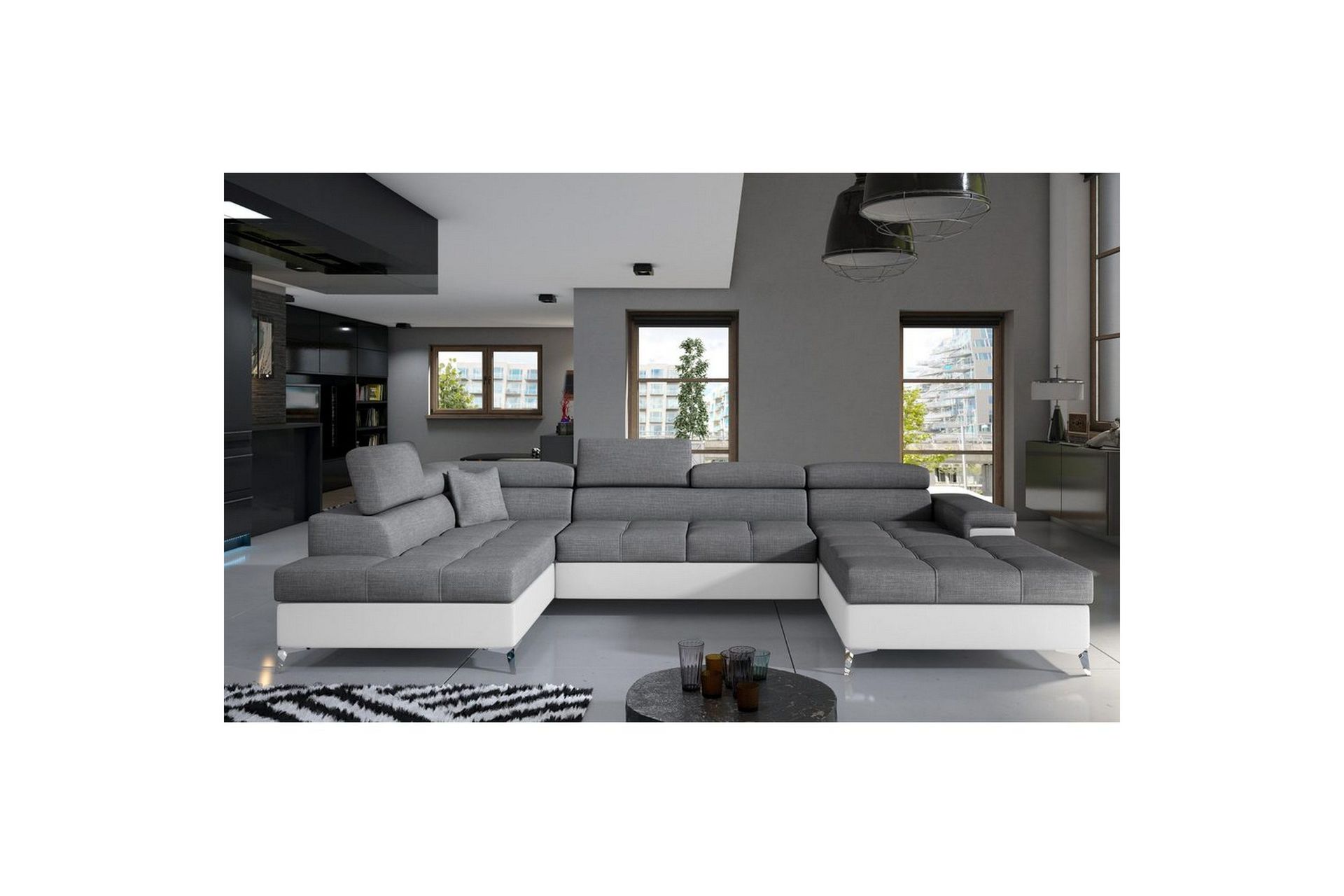 Seksjon Eltap Eduardo 337x205x88 cm - Sawana 05, Soft 17, Grå, Hvit, Venstre
