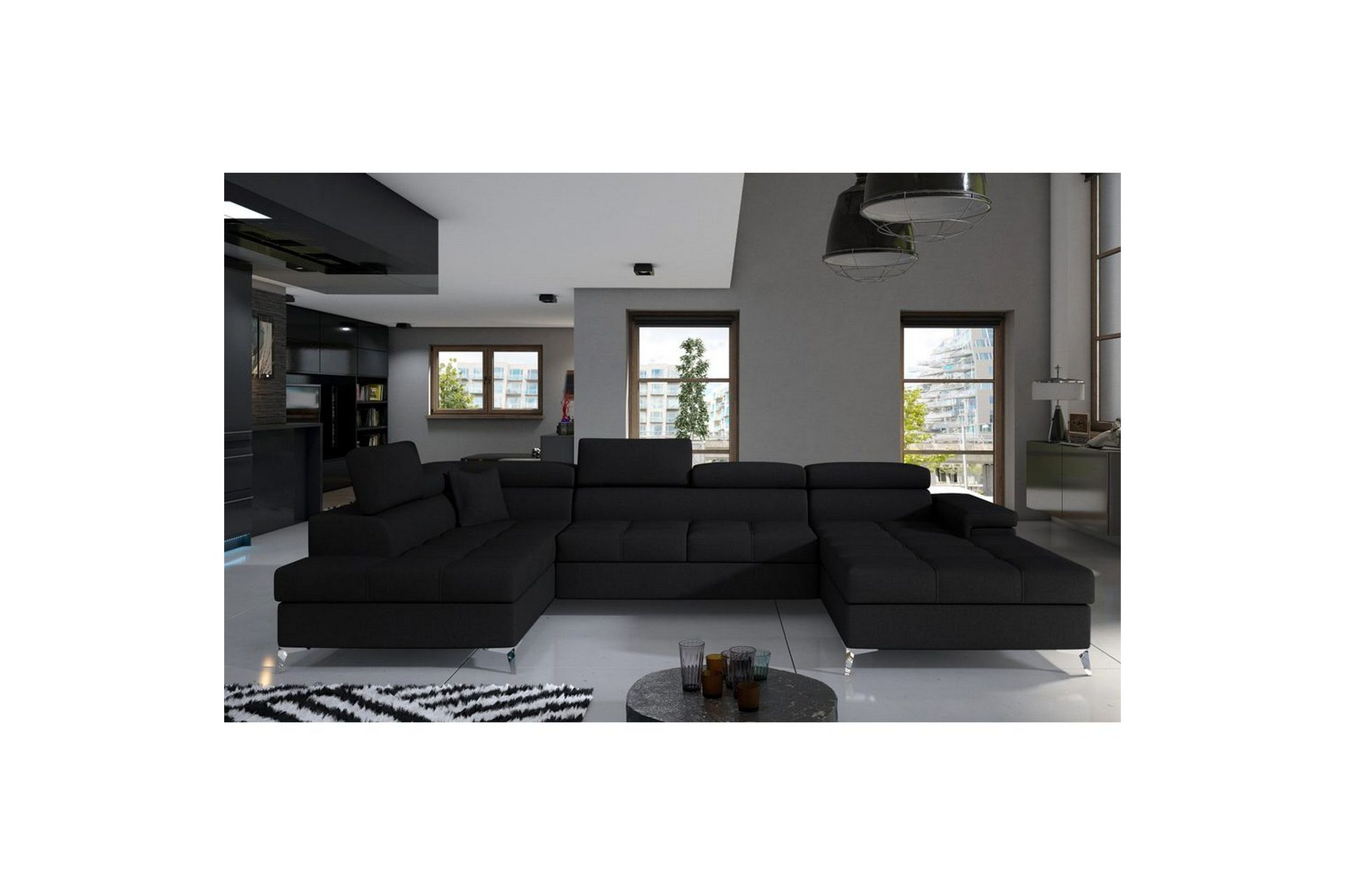 Seksjon Eltap Eduardo 337x205x88 cm - Sawana 14, Svart, Venstre
