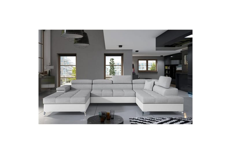 Seksjon Eltap Eduardo 337x205x88 cm - Sawana 21, Soft 17, Grå, Hvit, Høyre - Møbler - Sofaer - Sovesofaer