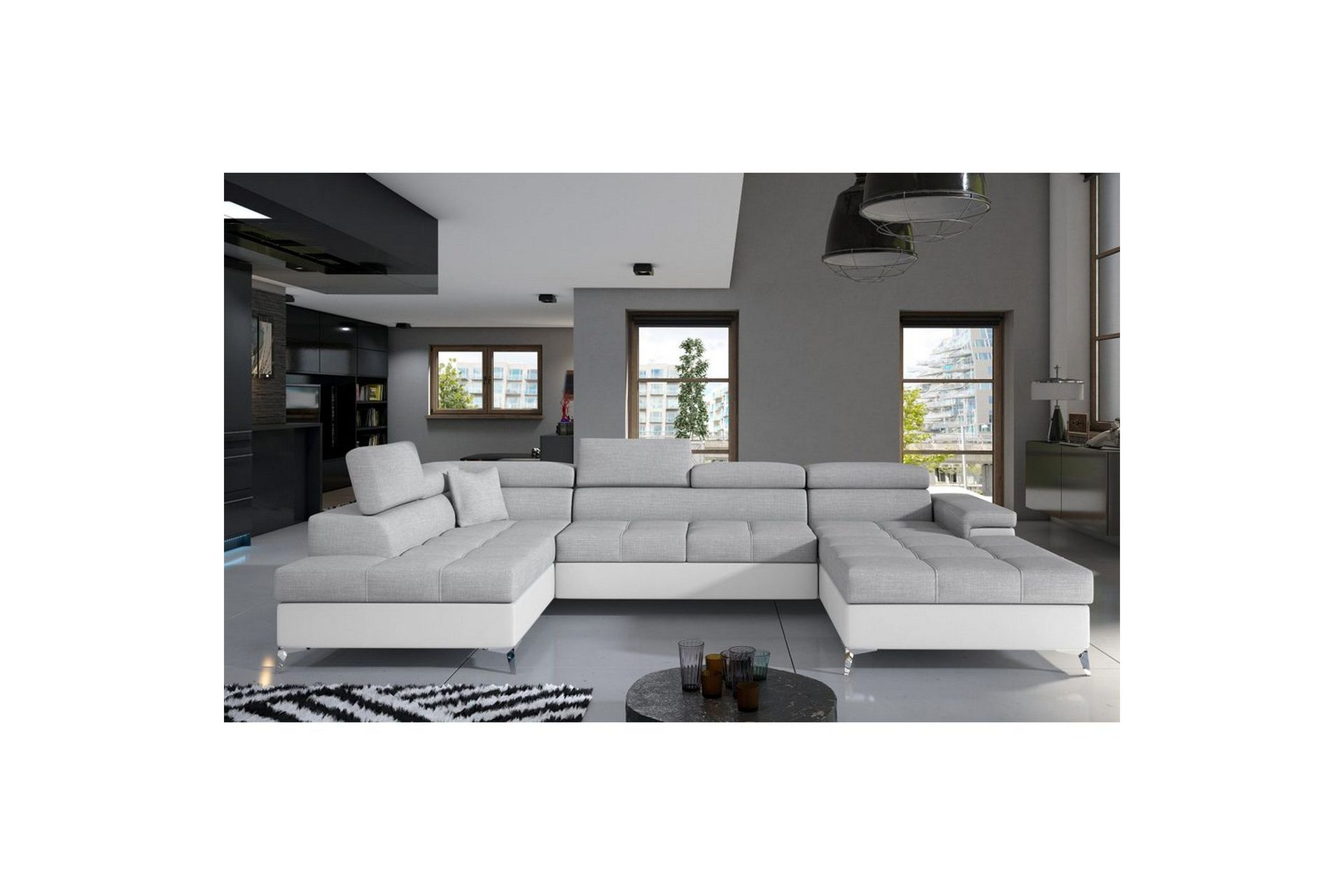 Seksjon Eltap Eduardo 337x205x88 cm - Sawana 21, Soft 17, Grå, Hvit, Venstre
