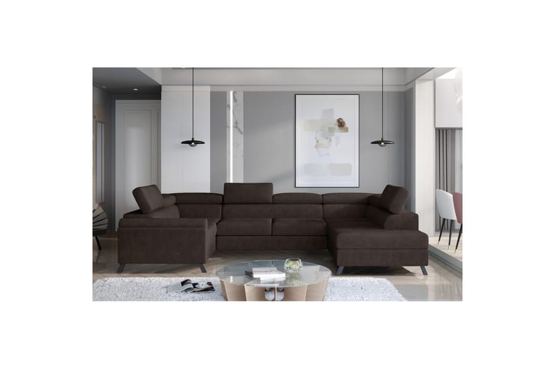 Seksjon Eltap Escada 336x200x92 cm - Dora 28, Mørk brun, Høyre - Møbler - Sofaer - Sovesofaer