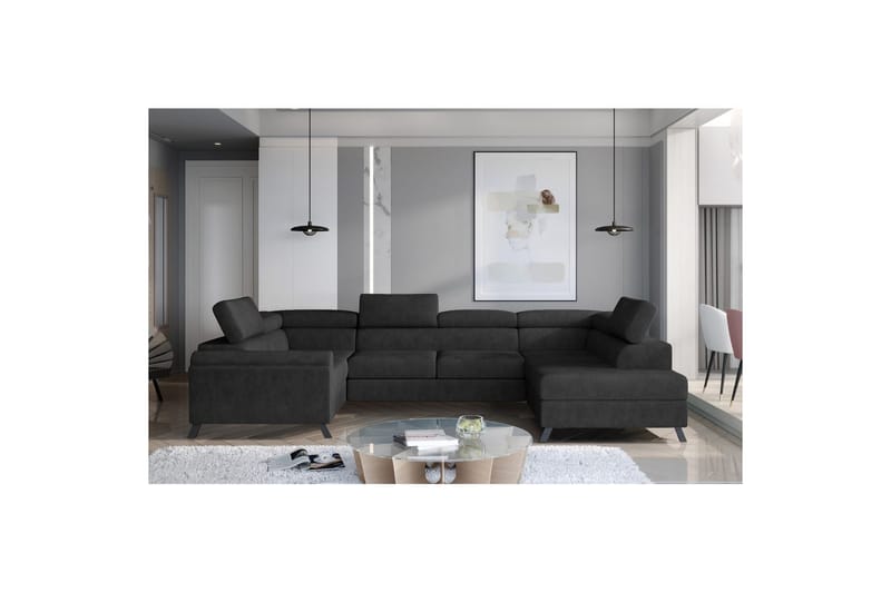 Seksjon Eltap Escada 336x200x92 cm - Dora 96, Svart, Høyre - Møbler - Sofaer - Sovesofaer