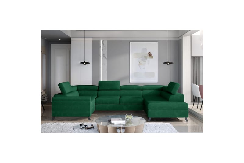 Seksjon Eltap Escada 336x200x92 cm - Kronos 19, Mørk Grønn, Høyre - Møbler - Sofaer - Sovesofaer