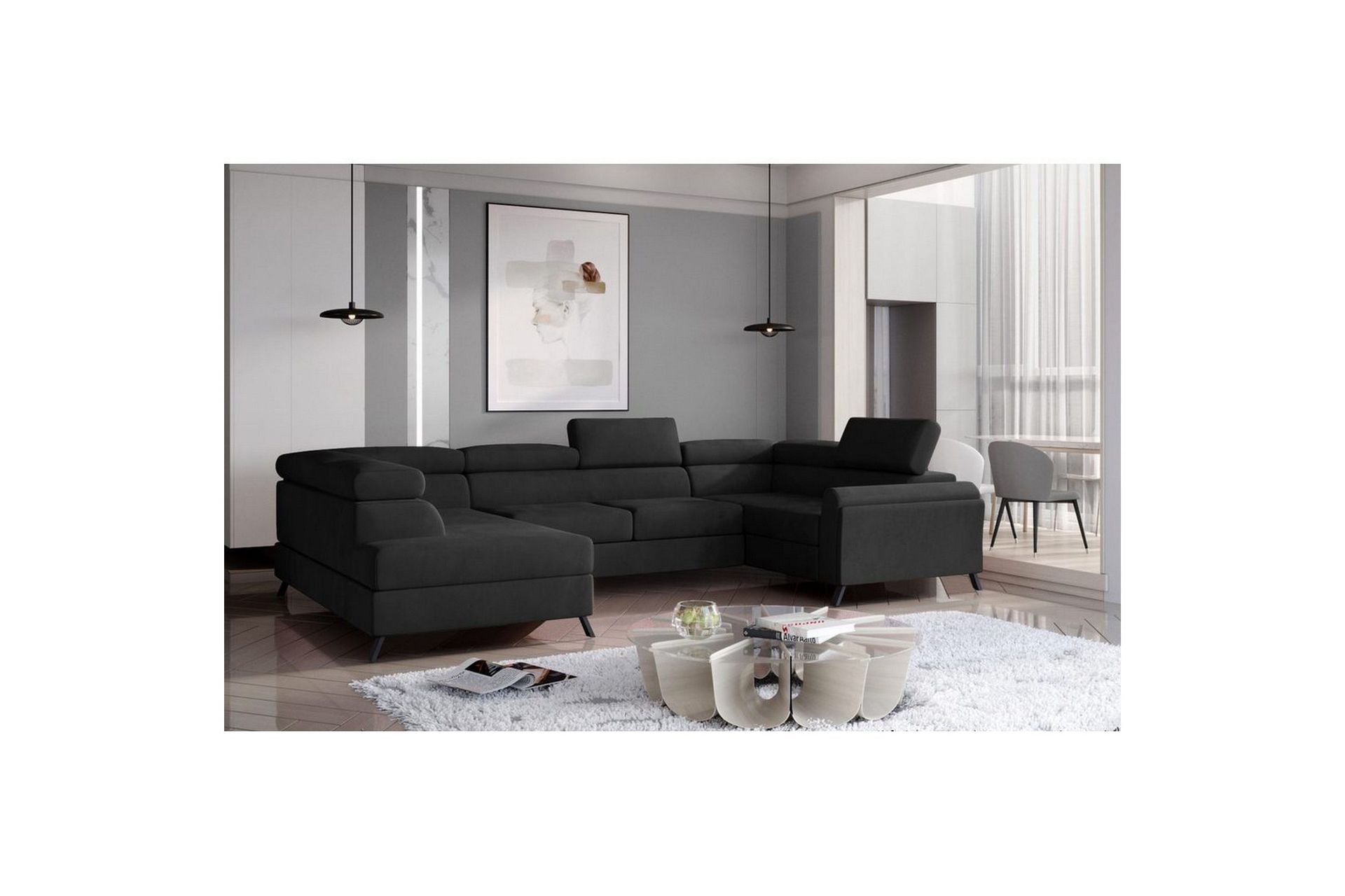 Seksjon Eltap Escada 336x200x92 cm - Mat Fløyel 99, Blå, Venstre