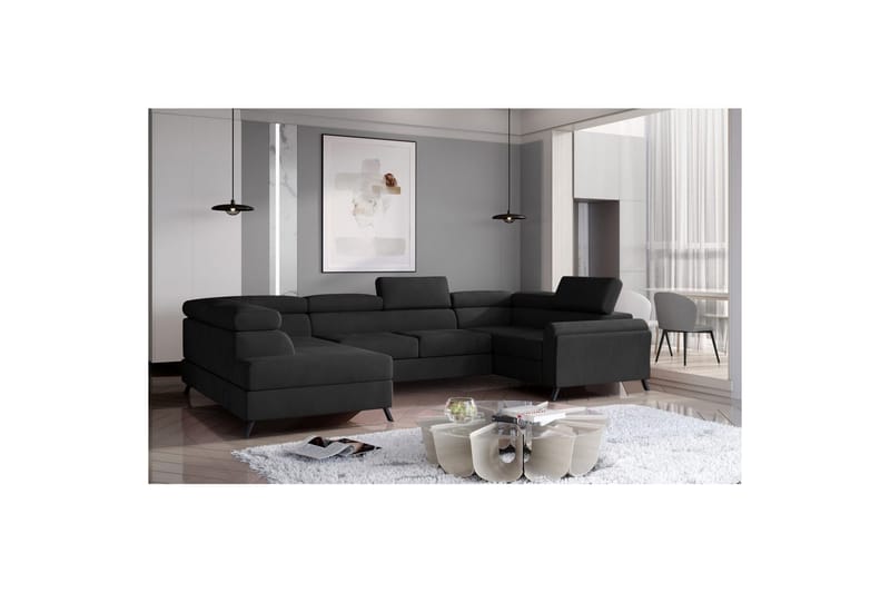 Seksjon Eltap Escada 336x200x92 cm - Mat Fløyel 99, Blå, Venstre - Møbler - Sofaer - Sovesofaer