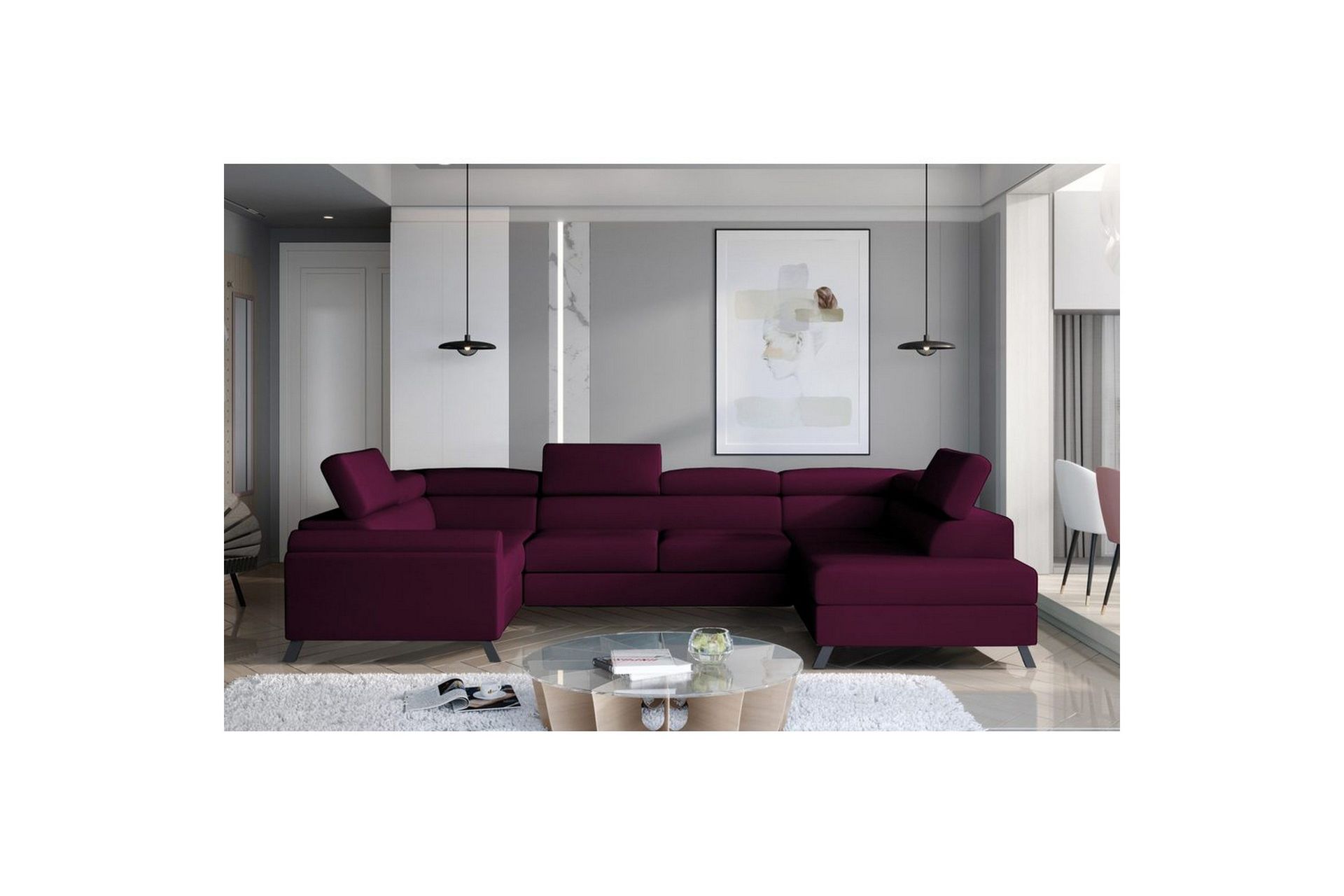Seksjon Eltap Escada 336x200x92 cm - Mat Velvet 68, Rød, Høyre
