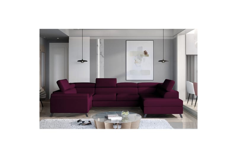 Seksjon Eltap Escada 336x200x92 cm - Mat Velvet 68, Rød, Høyre - Møbler - Sofaer - Sovesofaer