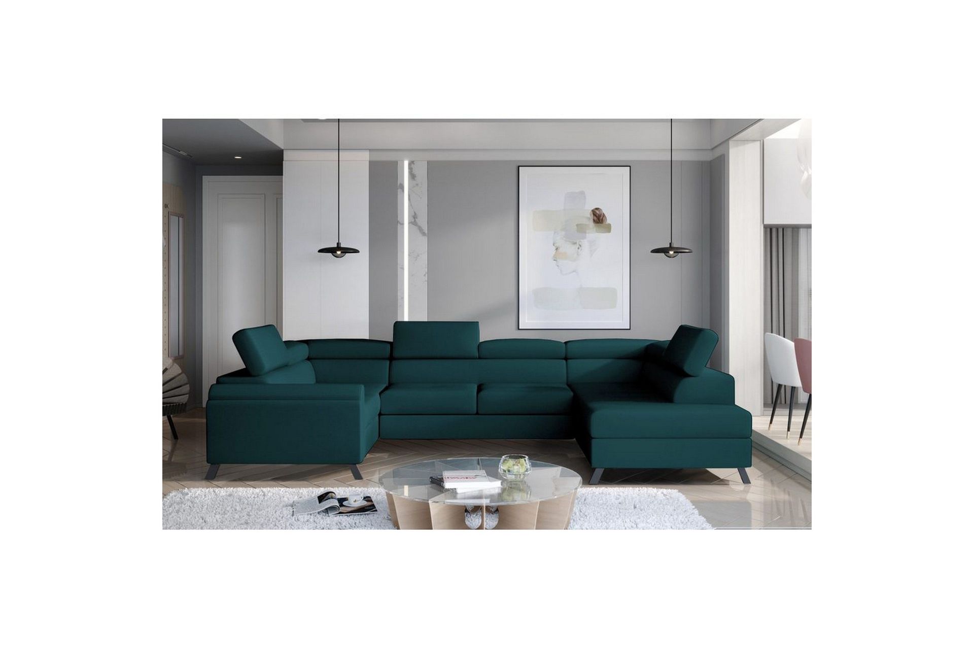 Seksjon Eltap Escada 336x200x92 cm - Mat Velvet 75, Grønn, Høyre