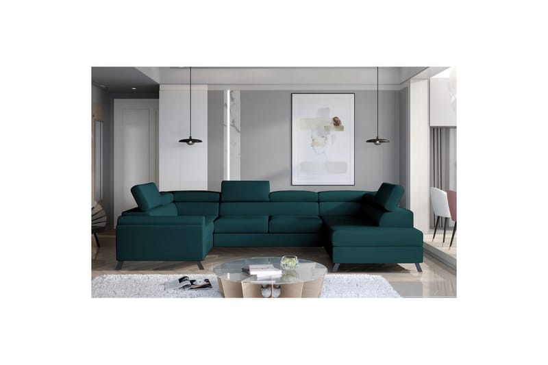 Seksjon Eltap Escada 336x200x92 cm - Mat Velvet 75, Grønn, Høyre - Møbler - Sofaer - Sovesofaer