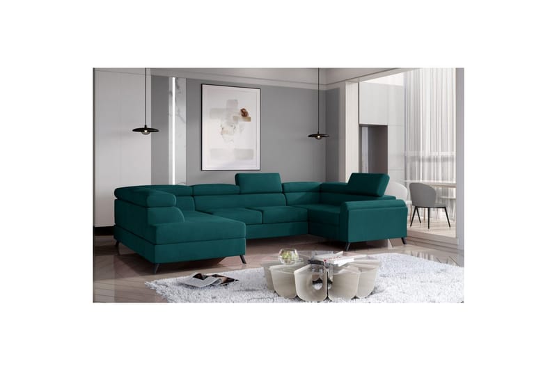 Seksjon Eltap Escada 336x200x92 cm - Mat Velvet 75, Grønn, Venstre - Møbler - Sofaer - Sovesofaer