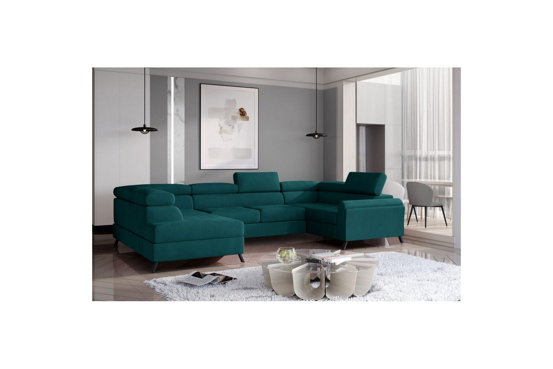 Seksjon Eltap Escada 336x200x92 cm - Mat Velvet 75, Grønn, Venstre