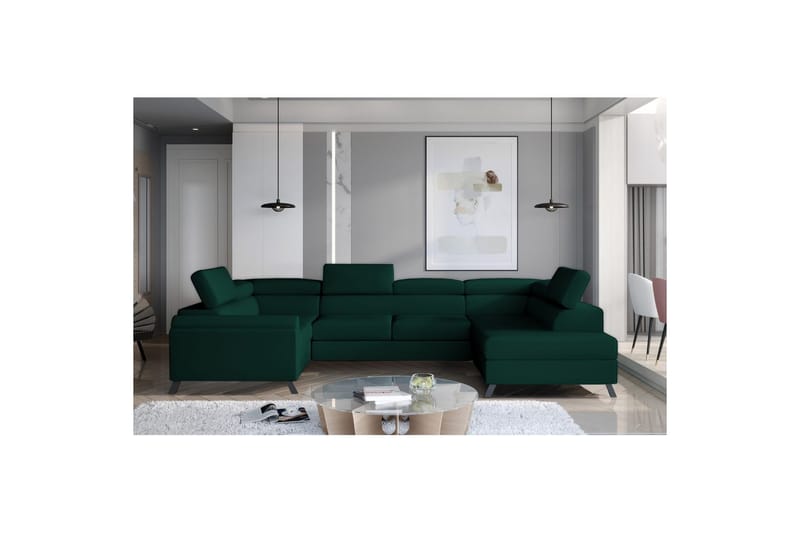 Seksjon Eltap Escada 336x200x92 cm - Monolith 37, Grønn, Høyre - Møbler - Sofaer - Sovesofaer