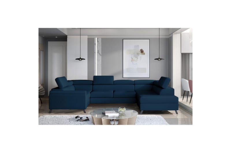 Seksjon Eltap Escada 336x200x92 cm - Monolith 77, Blå, Høyre - Møbler - Sofaer - Sovesofaer