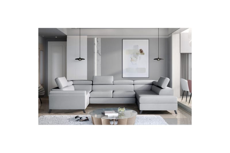Seksjon Eltap Escada 336x200x92 cm - Monolith 84, Lys Grå, Høyre - Møbler - Sofaer - Sovesofaer