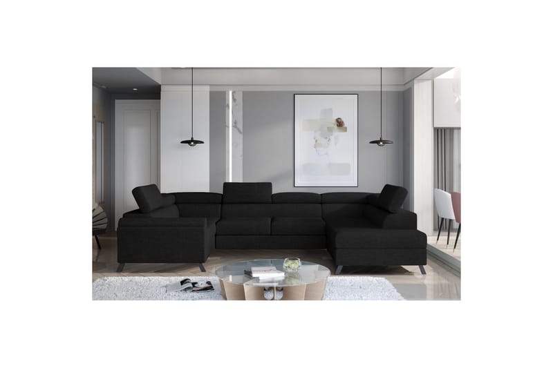 Seksjon Eltap Escada 336x200x92 cm - Sawana 14, Svart, Høyre - Møbler - Sofaer - Sovesofaer