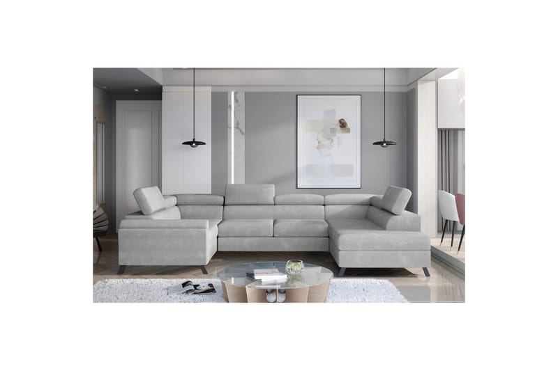 Seksjon Eltap Escada 336x200x92 cm - Paros 05, Lys Grå, Høyre - Møbler - Sofaer - Sovesofaer