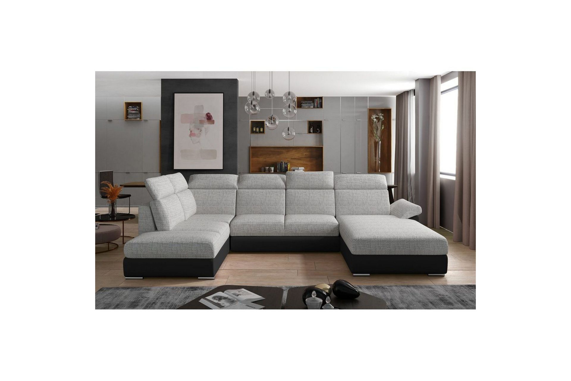Seksjon Eltap Evanell 336x211x102 cm - Berlin 01, Soft 11, Grå, Svart, Høyre
