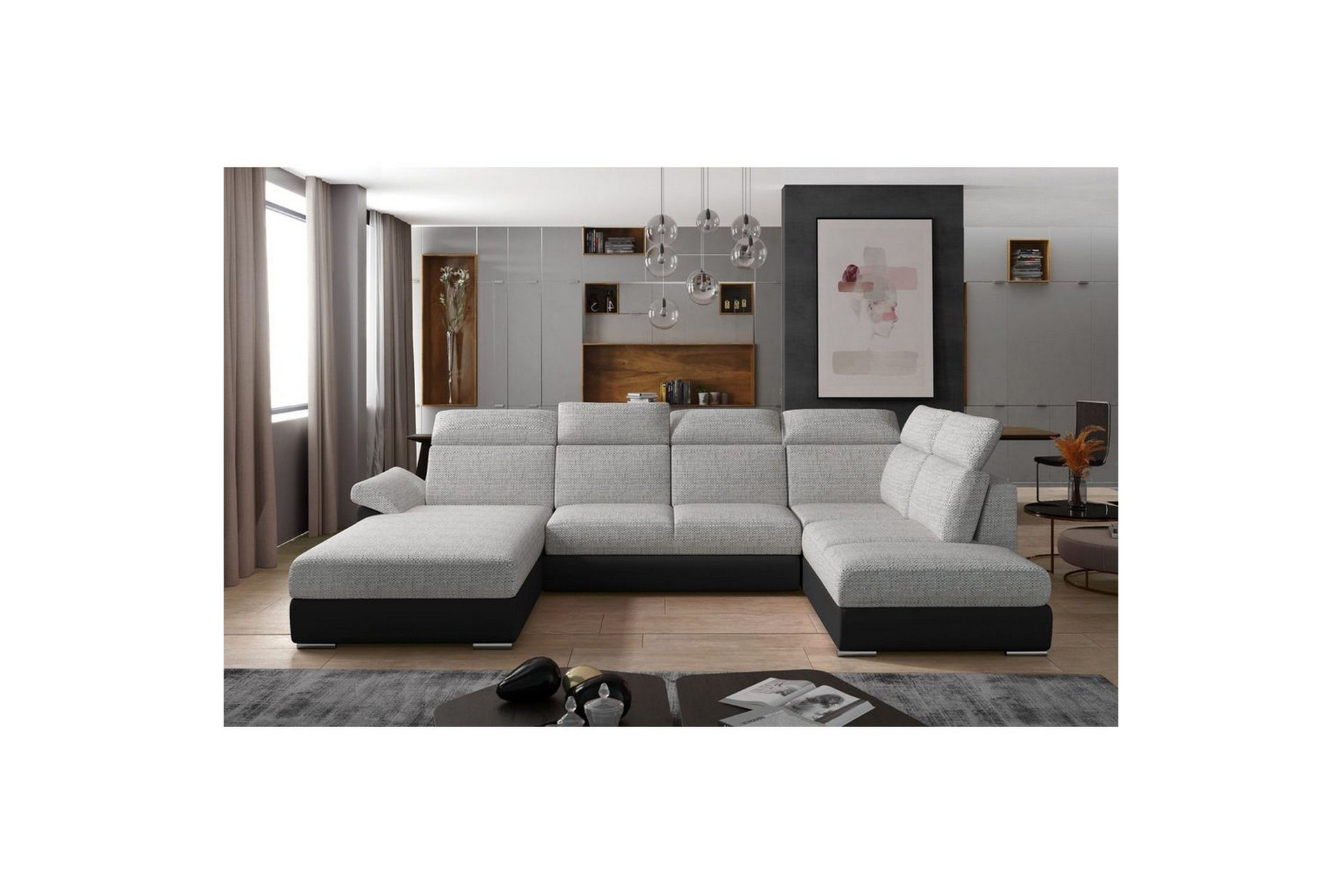 Seksjon Eltap Evanell 336x211x102 cm - Berlin 01, Soft 11, Grå, Svart, Venstre