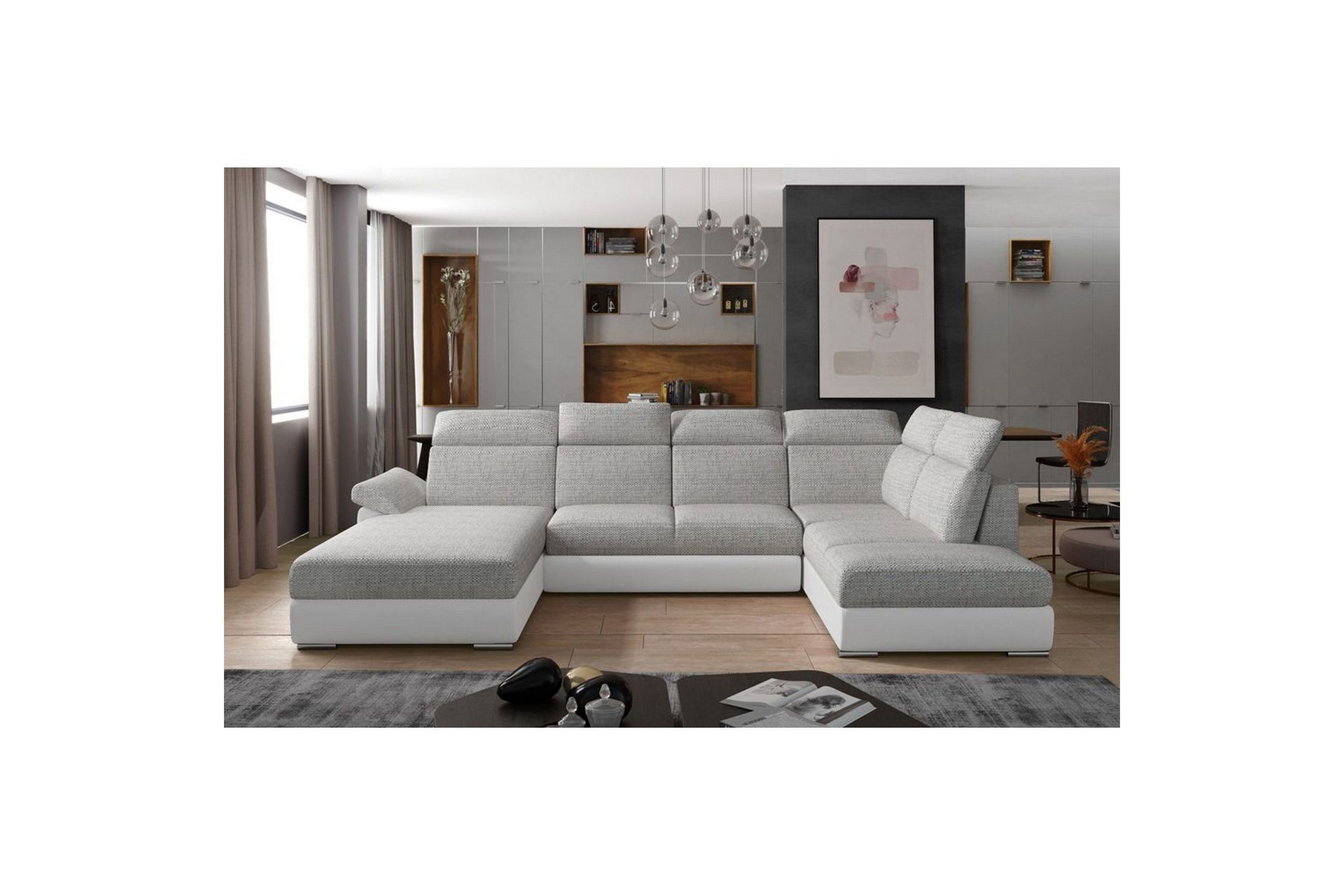 Seksjon Eltap Evanell 336x211x102 cm - Berlin 01, Soft 17, Grå, Hvit, Venstre