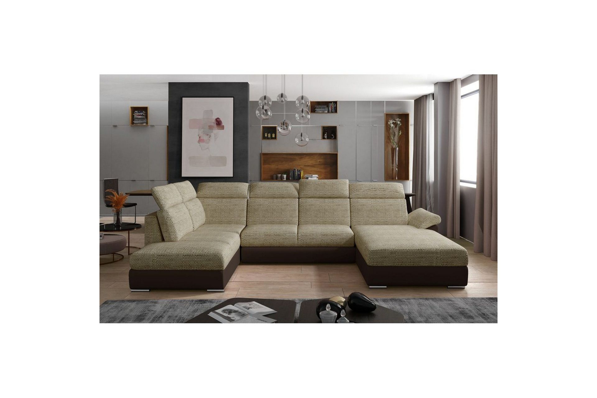 Seksjon Eltap Evanell 336x211x102 cm - Berlin 03, Soft 66, Beige, Mørkebrun, Høyre
