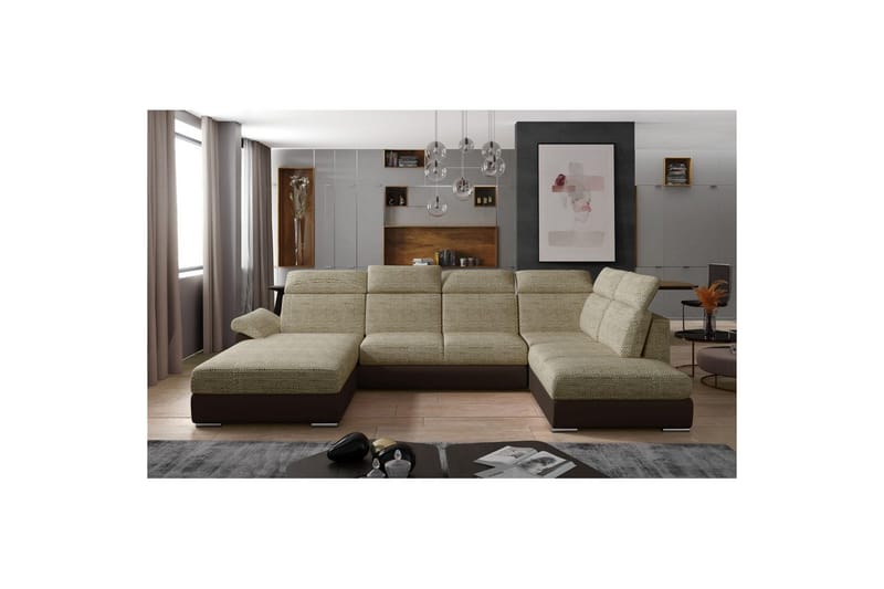Seksjon Eltap Evanell 336x211x102 cm - Berlin 03, Soft 66, Beige, Mørkebrun, Venstre - Møbler - Sofaer - Sovesofaer