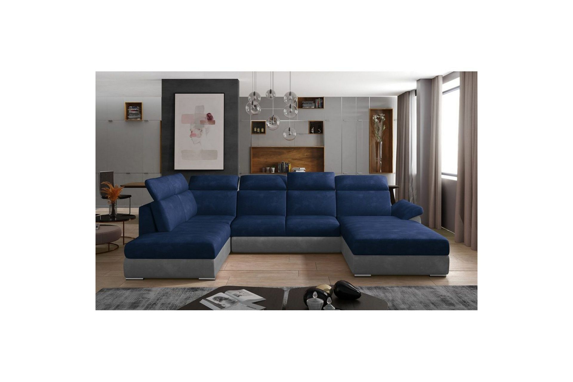 Seksjon Eltap Evanell 336x211x102 cm - Kronos 09, Paros 05, Mørk Blå, Lys Grå, Høyre