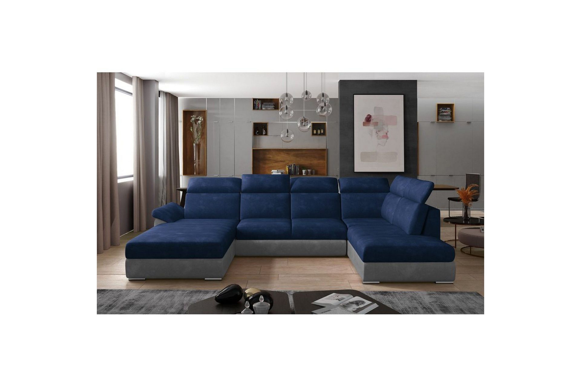 Seksjon Eltap Evanell 336x211x102 cm - Kronos 09, Paros 05, Mørk Blå, Lys Grå, Venstre