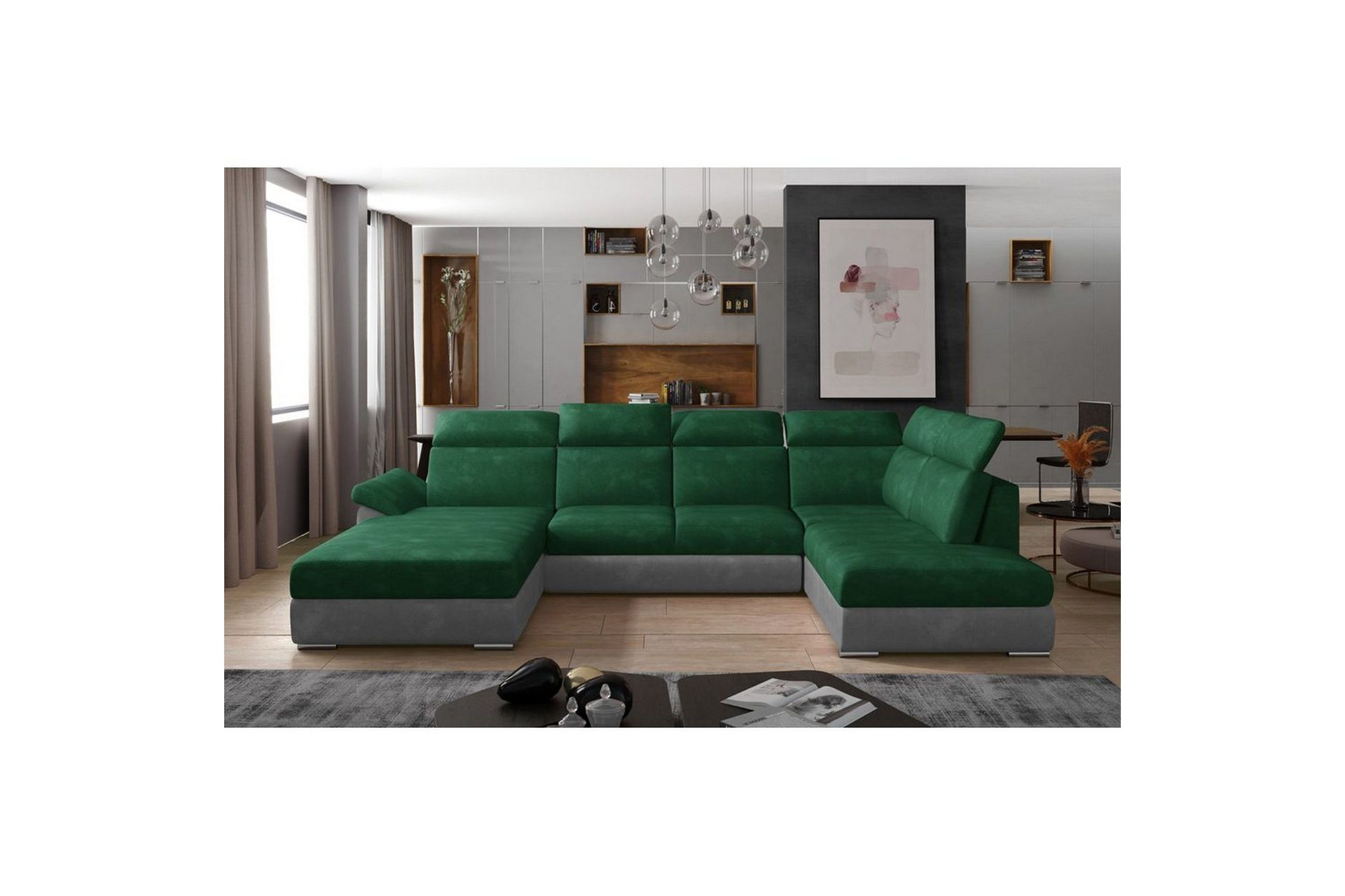 Seksjon Eltap Evanell 336x211x102 cm - Kronos 19, Paros 05, Mørk Grønn, Lys Grå, Venstre