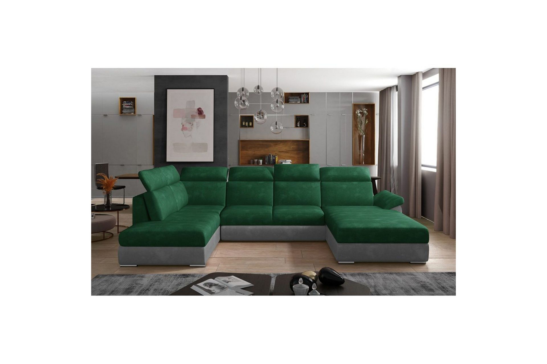 Seksjon Eltap Evanell 336x211x102 cm - Kronos 19, Paros 05, Mørk Grønn, Lys Grå, Høyre
