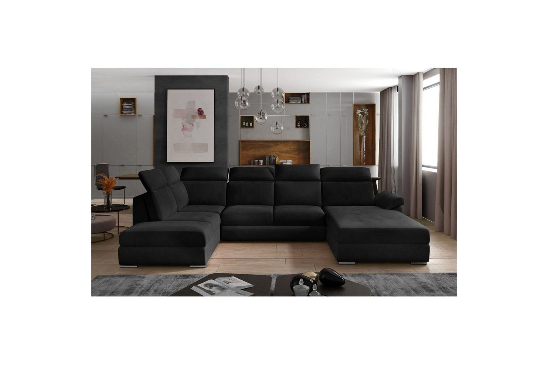 Seksjon Eltap Evanell 336x211x102 cm - Mat Fløyel 99, Blå, Høyre