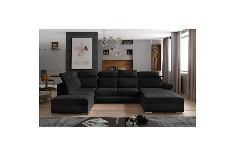 Seksjon Eltap Evanell 336x211x102 cm - Mat Fløyel 99, Blå, Høyre - Møbler - Sofaer - Sovesofaer