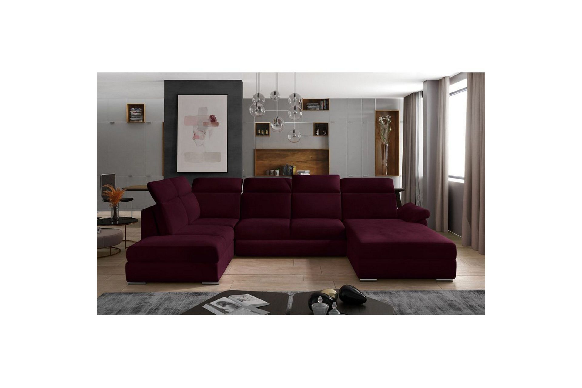 Seksjon Eltap Evanell 336x211x102 cm - Mat Velvet 68, Rød, Høyre