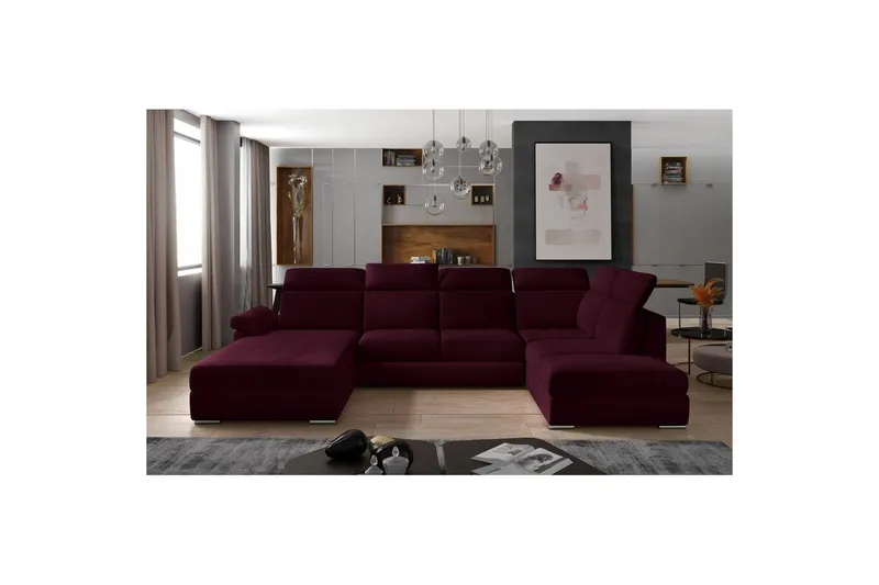 Seksjon Eltap Evanell 336x211x102 cm - Mat Velvet 68, Rød, Venstre - Møbler - Sofaer - Sovesofaer