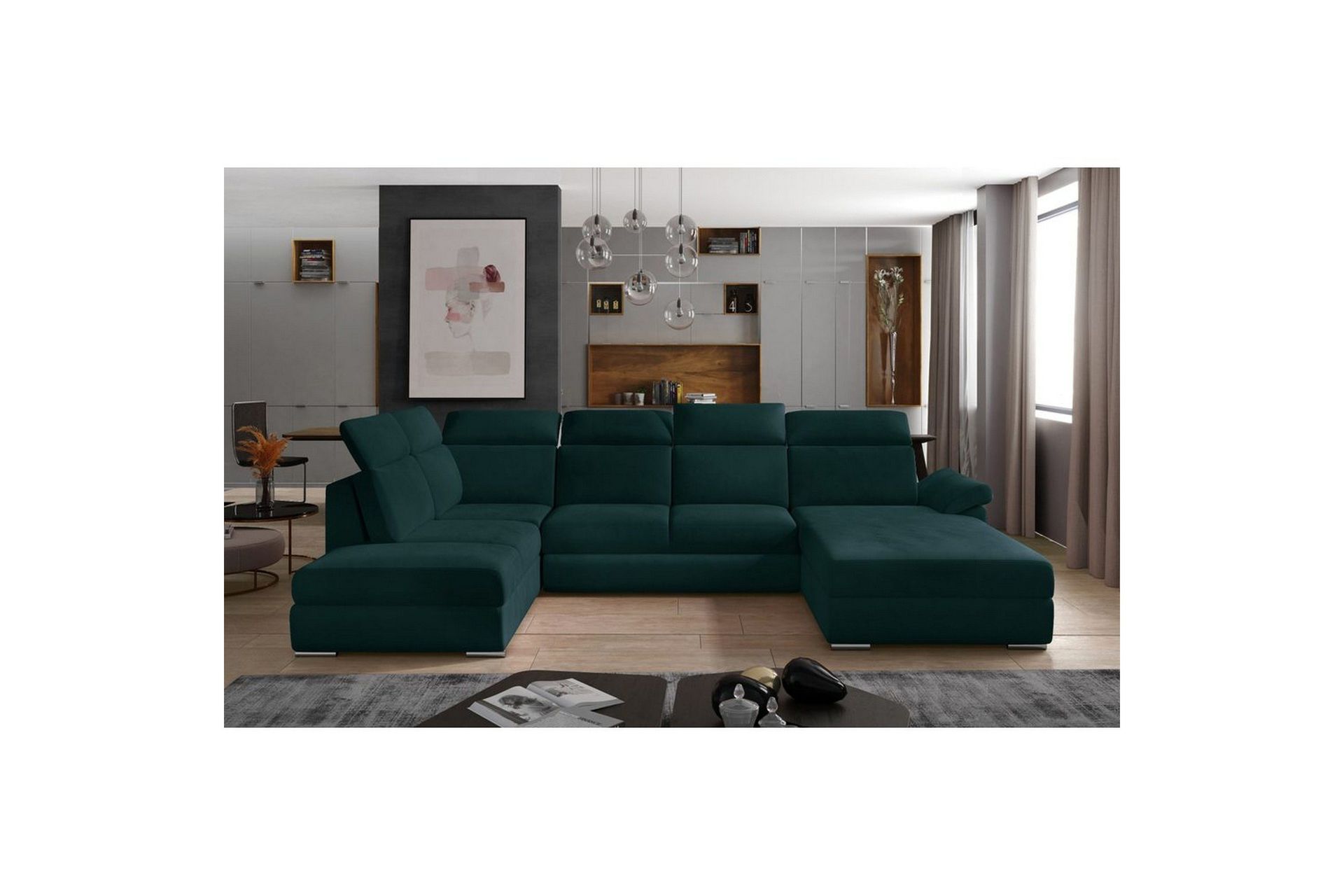 Seksjon Eltap Evanell 336x211x102 cm - Mat Velvet 75, Grønn, Høyre